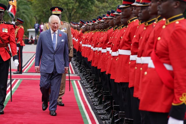 The King inspects troops on his state visit to Kenya (Arthur Edwards/The Sun/PA)