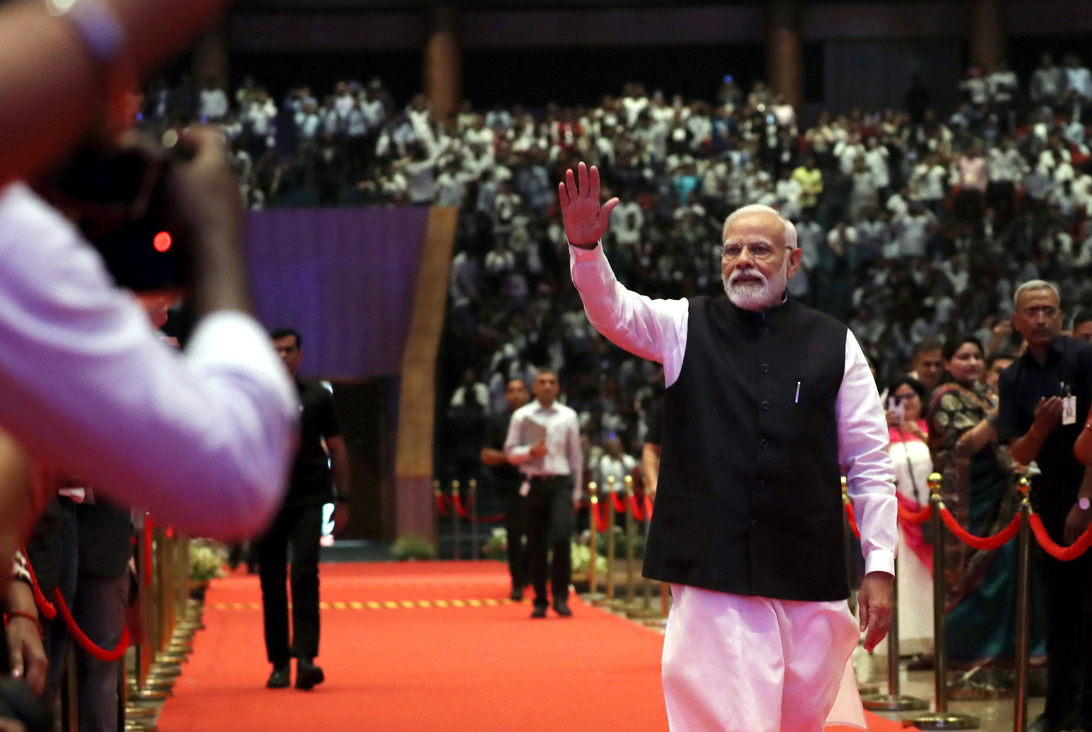 <p>Indian Prime Minister Narendra Modi attends the inaugural ceremony of the 7th edition of the India Mobile Congress (IMC) in New Delhi</p>