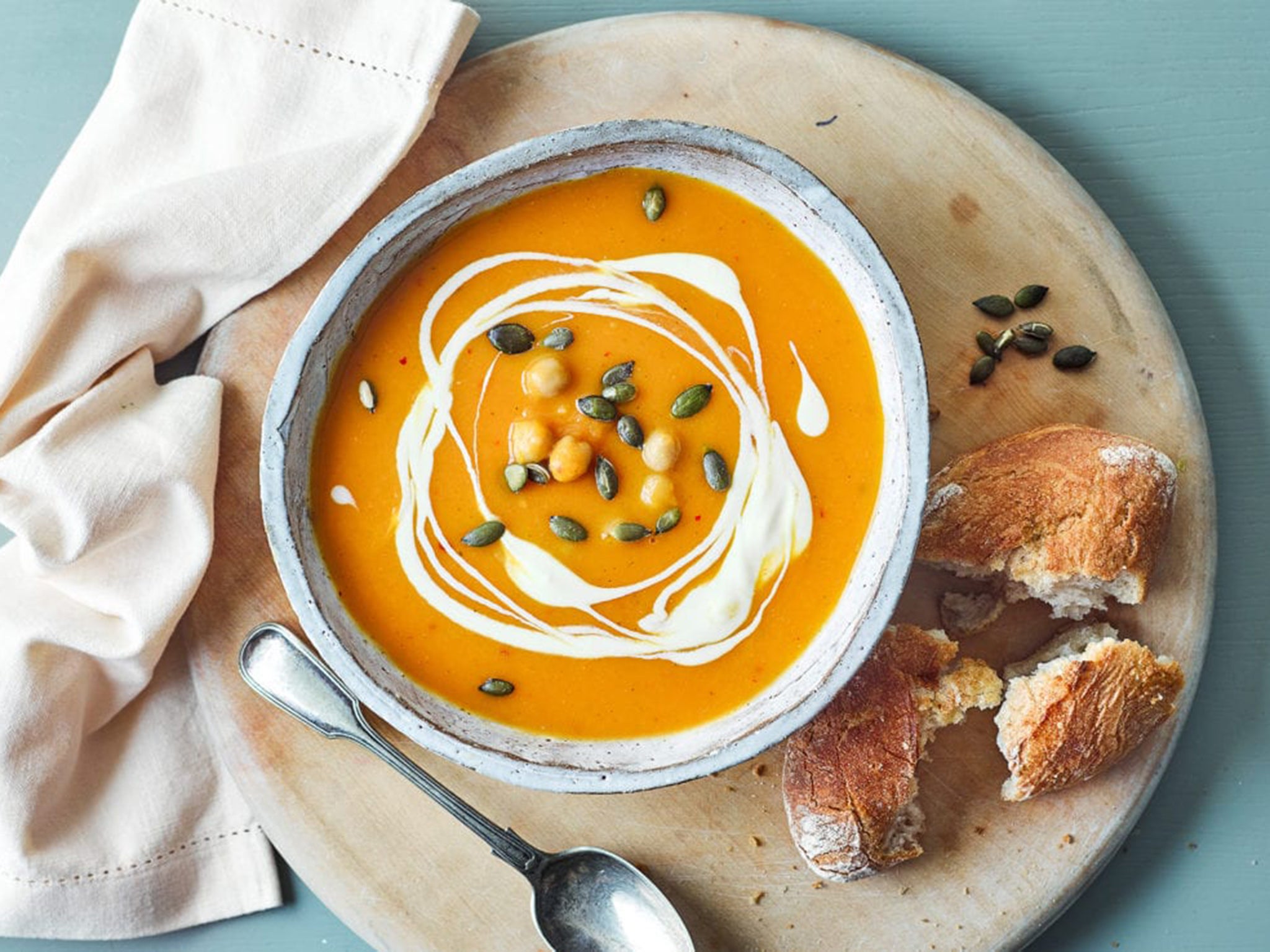 This easy pumpkin soup is perfect as a dinner party starter or a light, comforting supper