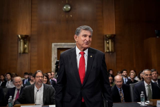 <p>Committee chairman Sen. Joe Manchin (D-WV) arrives for a Senate Energy Committee hearing on Capitol Hill September 7, 2023 in Washington, DC</p>