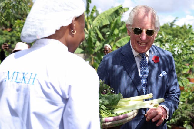 The King visited an organic holding behind a hospital in Nairobi (Phil Noble/PA)