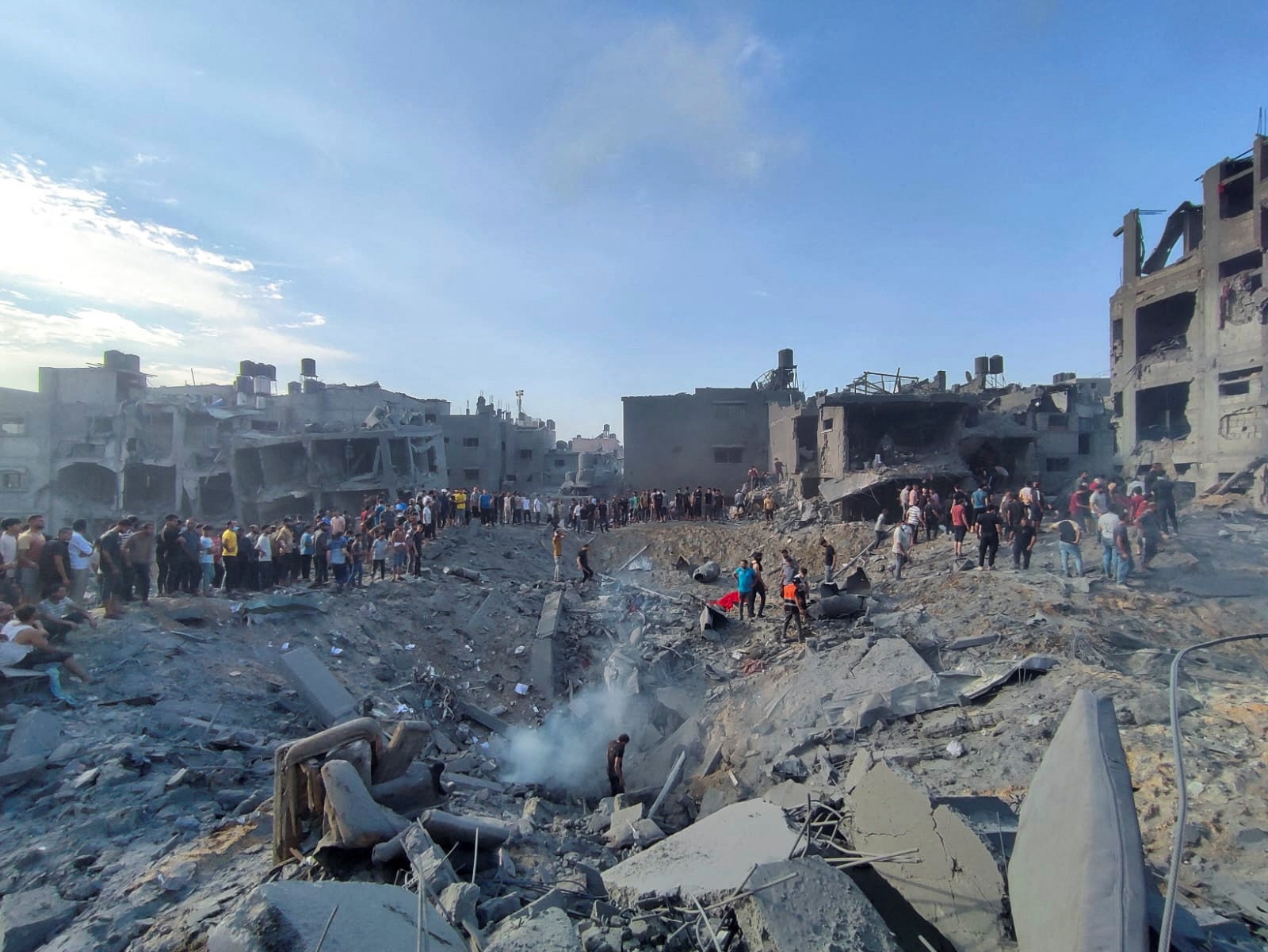 A huge crater caused by an Israeli airstrike in Jabaliya on Tuesday