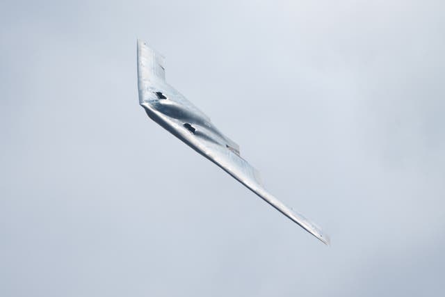 <p> A B-2 Stealth bomber (The Spirit of Ohio) flying over Joint Base Lewis-McChord in 2012 </p>