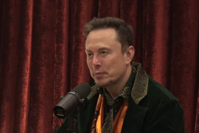 <p>Elon Musk is seen on Joe Rogan’s podcast on Tuesday </p>