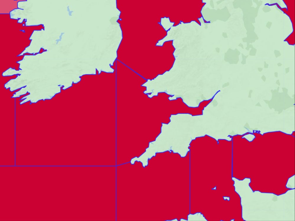 <p>Red alert: Met Office shipping forecast map</p>