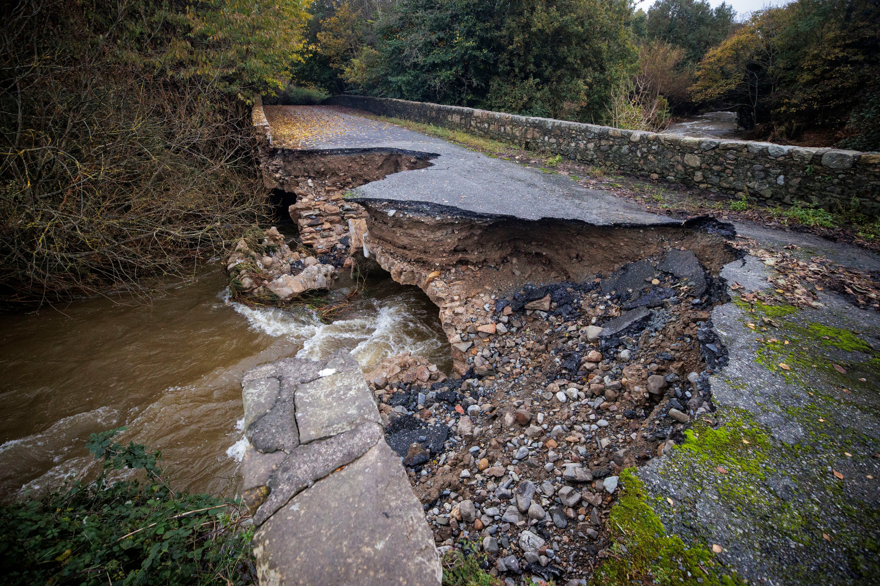 The River Big Bridge, outside Carlingford, Ireland, collapsed overnight with heavy rain fall and flooding