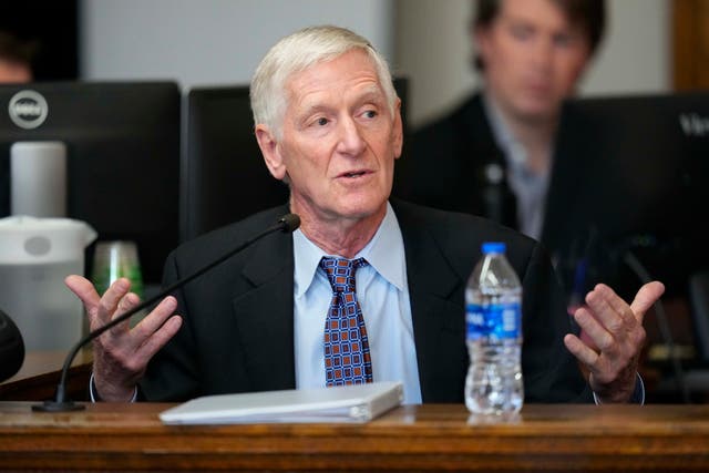 <p>Syracuse University law professor William Banks testifies during a hearing regarding a lawsuit to keep former President Donald Trump off the Colorado state ballot, 31 October 2023</p>