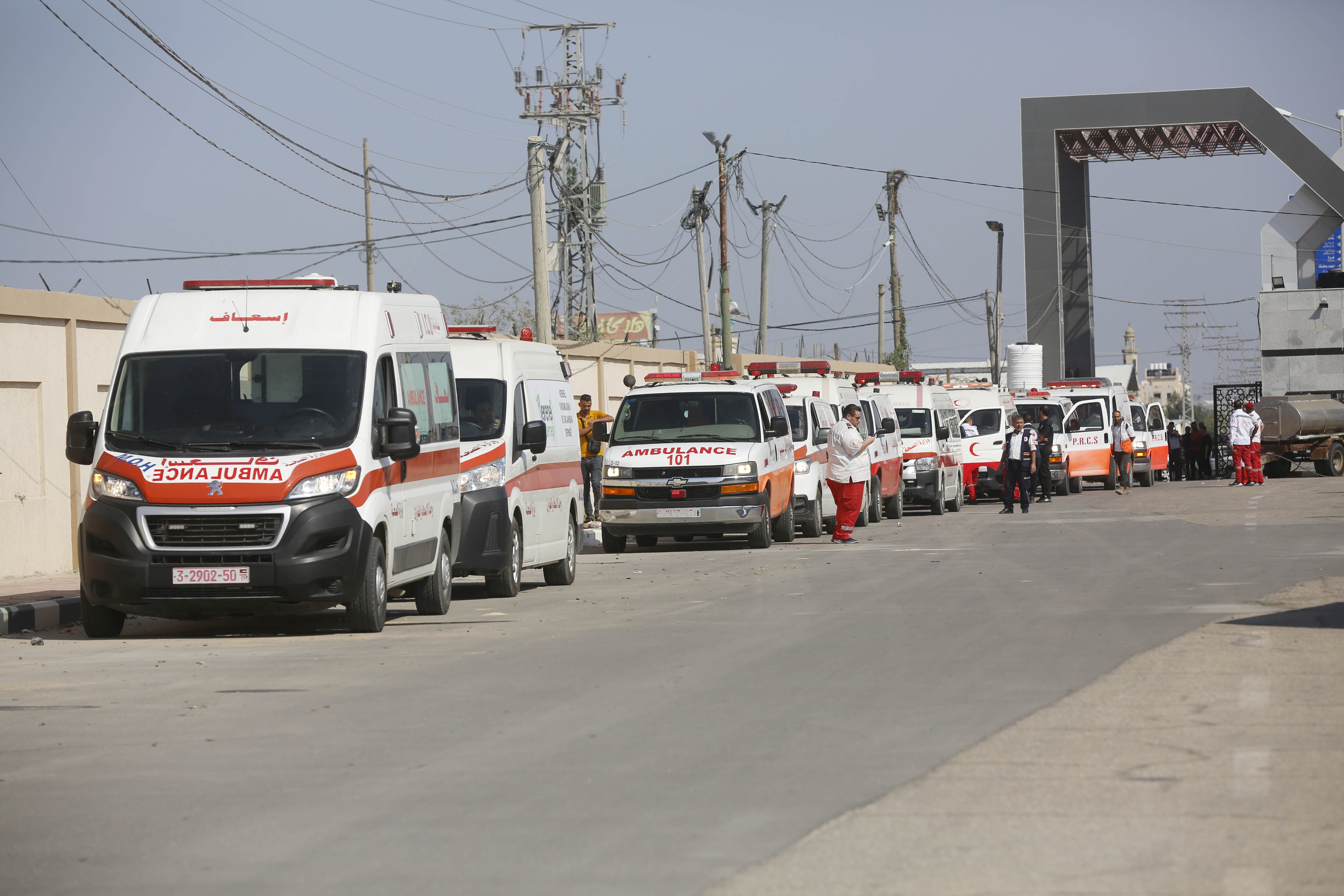 Ambulances transporting severely injured Palestinians to Egypt through Rafah crossing