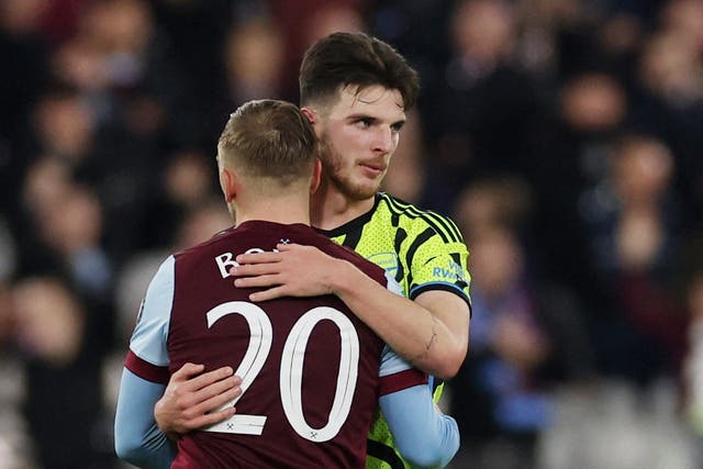 <p>Declan Rice and Arsenal were hammered 3-1 by West Ham </p>