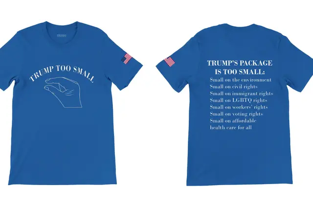 <p>“TRUMP TOO SMALL” shirts made by Steve Elster</p>