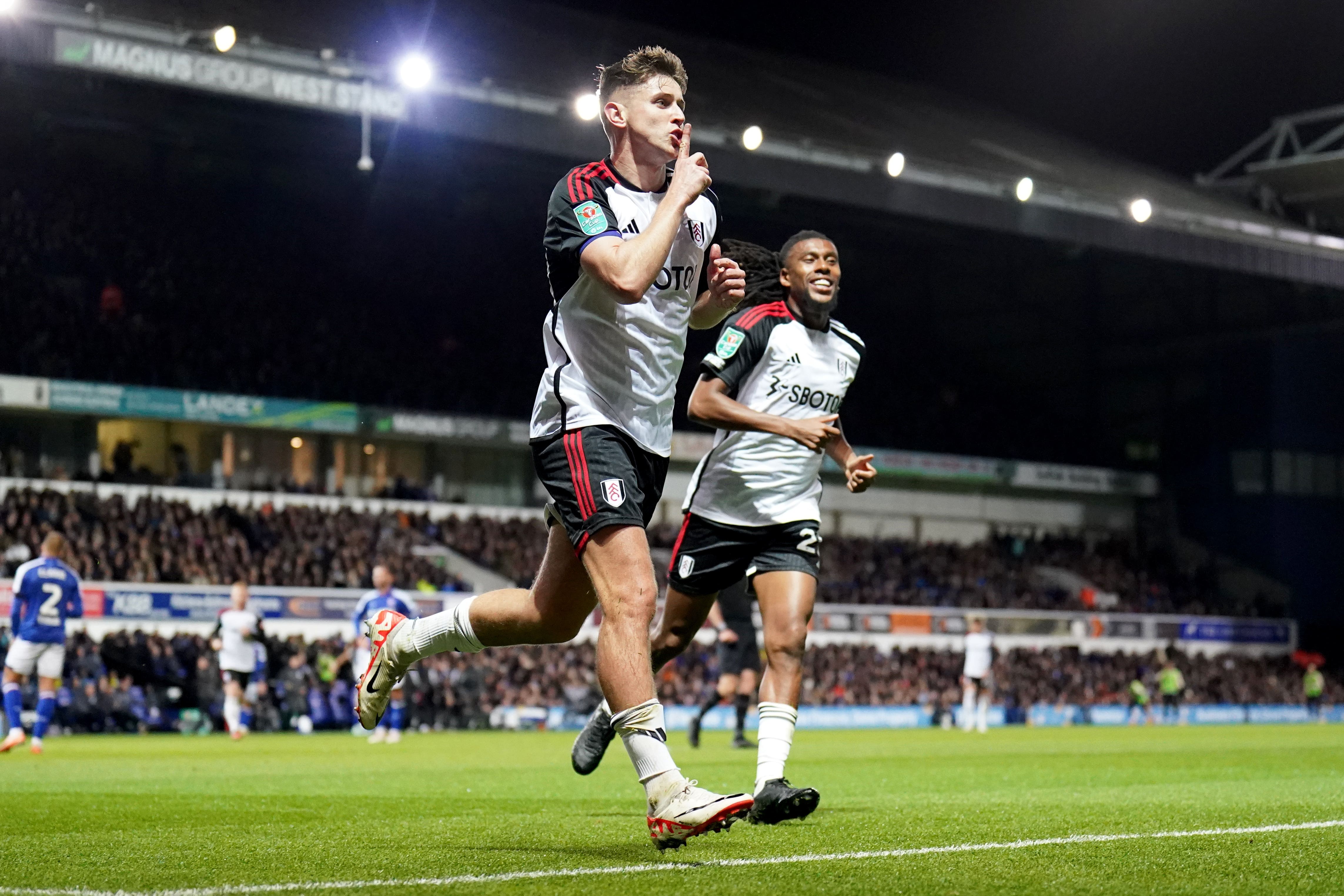 Fulham’s Tom Cairney celebrates scoring at Ipswich in the Carabao Cup (Zac Goodwin/PA)
