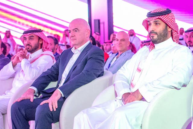 <p>Fifa president Gianni Infantino looks set to award the 2034 tournament to Saudi Arabia </p>