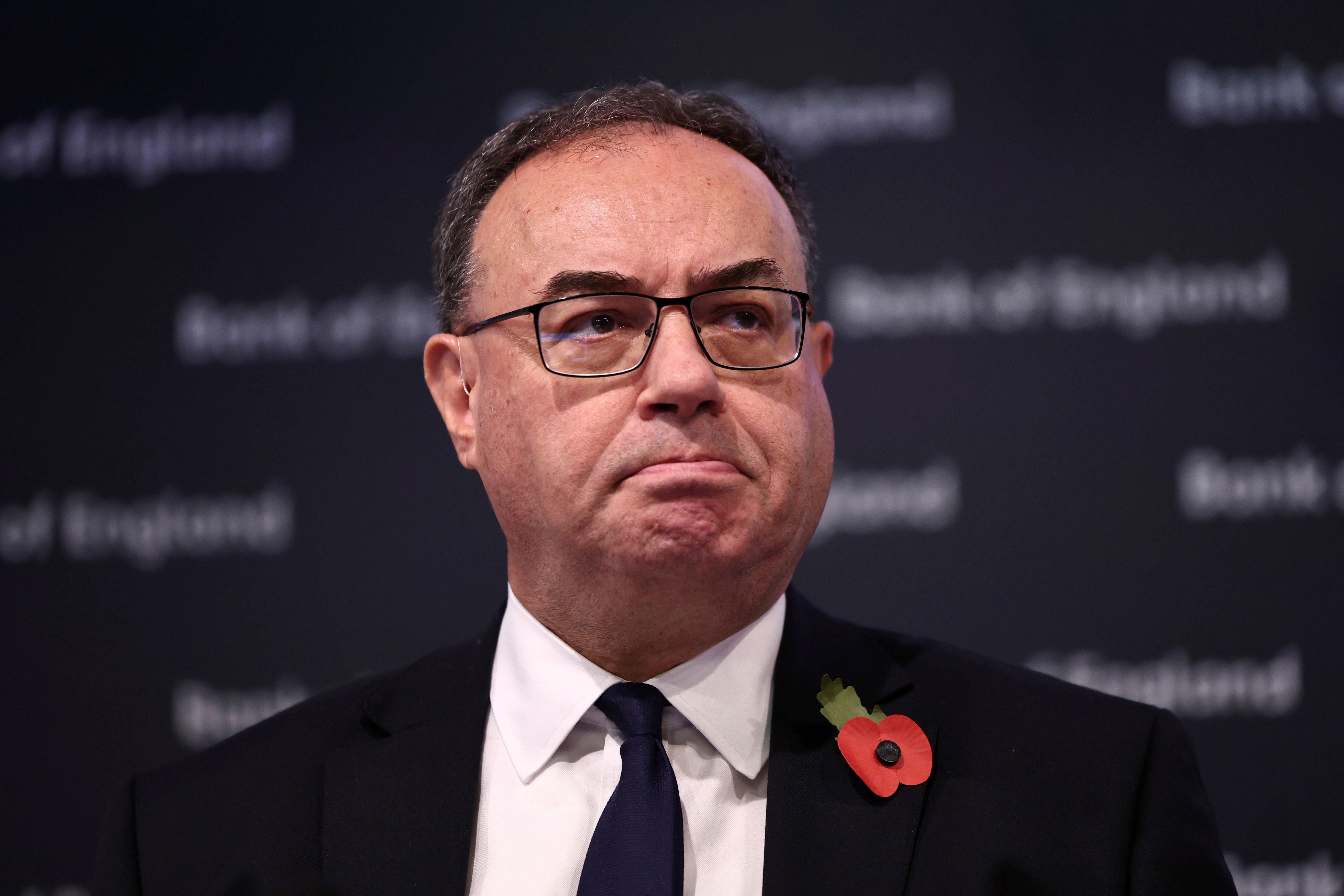Bank of England governor Andrew Bailey arrives at a press conference to explain the latest decision on rates