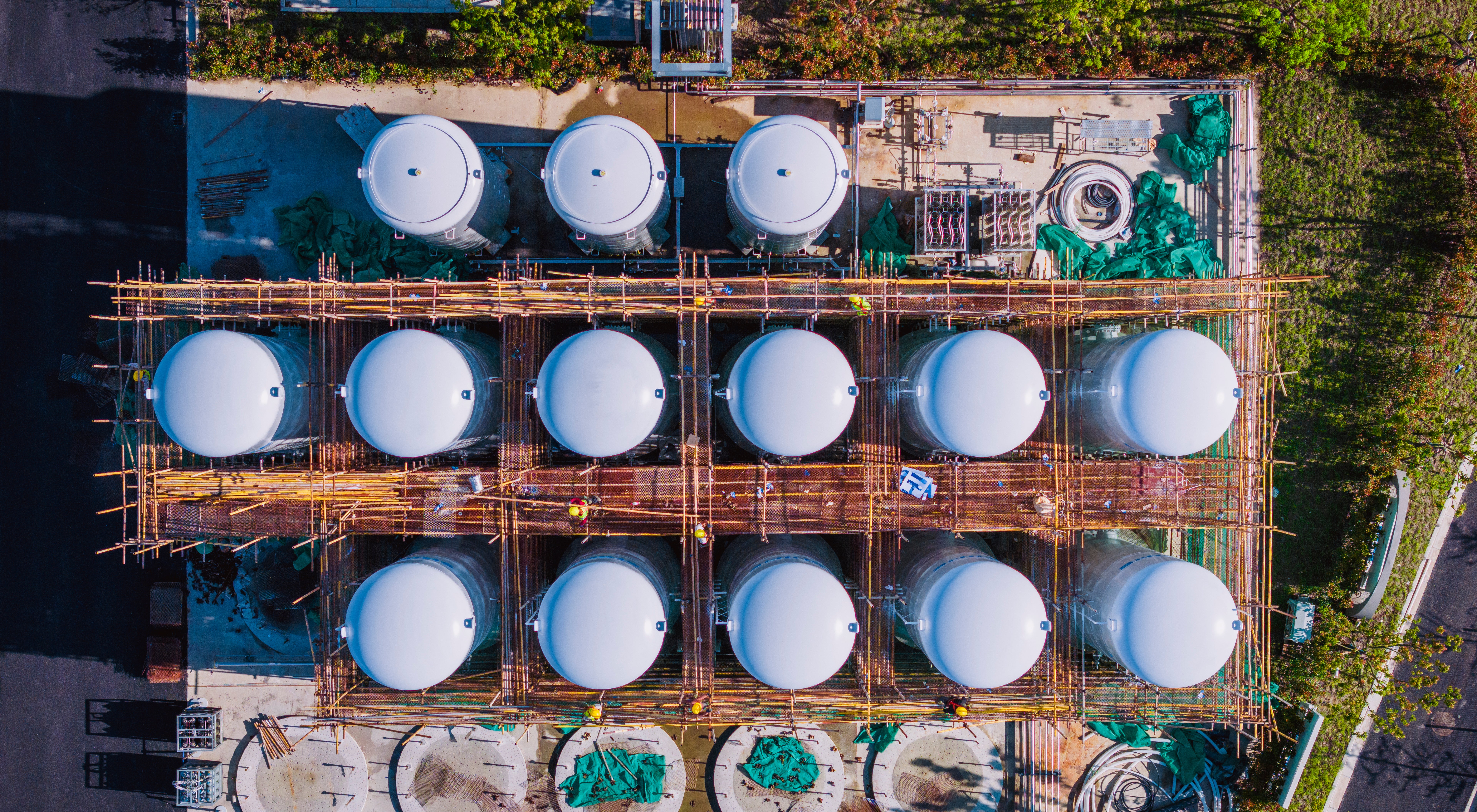 Hydrogen storage tanks. The energy source is attracting billions in investment as countries race to wean themselves off fossil fuels