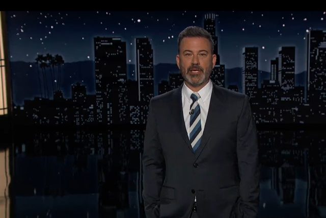 <p>Late-night host Jimmy Kimmel mocked Donald Trump for being on trial for fraud</p>