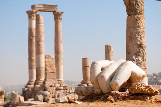 <p>Echoes of the past: The hand of Hercules at the ancient citadel in Amman, Jordan</p>