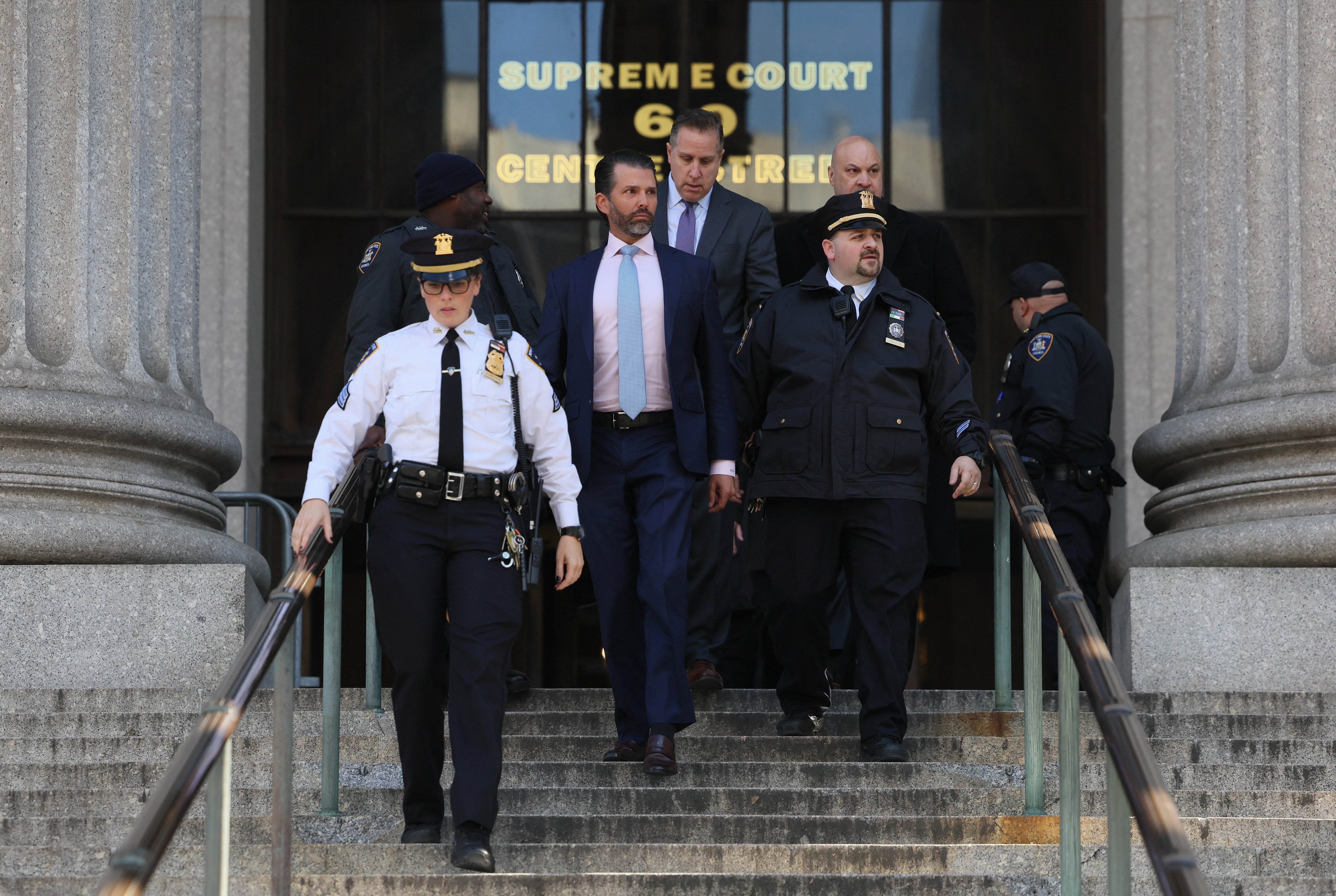 Donald Trump Jr is pictured leaving New York Supreme Court on 2 November