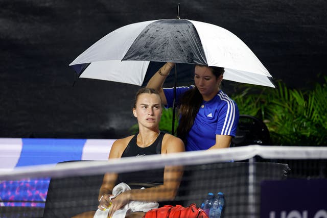 <p>Sabalenka’s match against Elena Rybakina was suspended due to weather  </p>