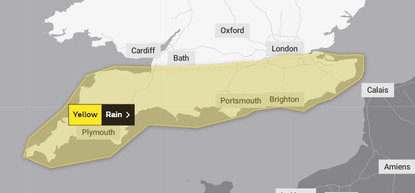 <p>Weather warning covers parts of southern England for Saturday </p>