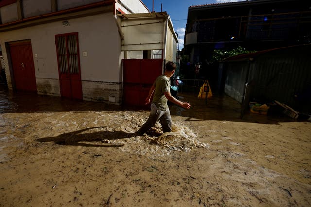 <p>A flooded street in the aftermath of Storm Ciaran, in Campi Bisenzio, in the Tuscany region</p>