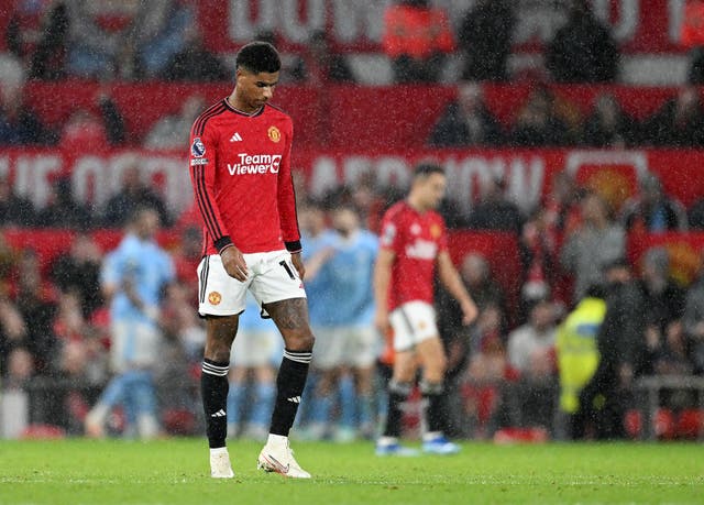 <p>Rashford was taken off as United lost 3-0 to City at Old Trafford </p>