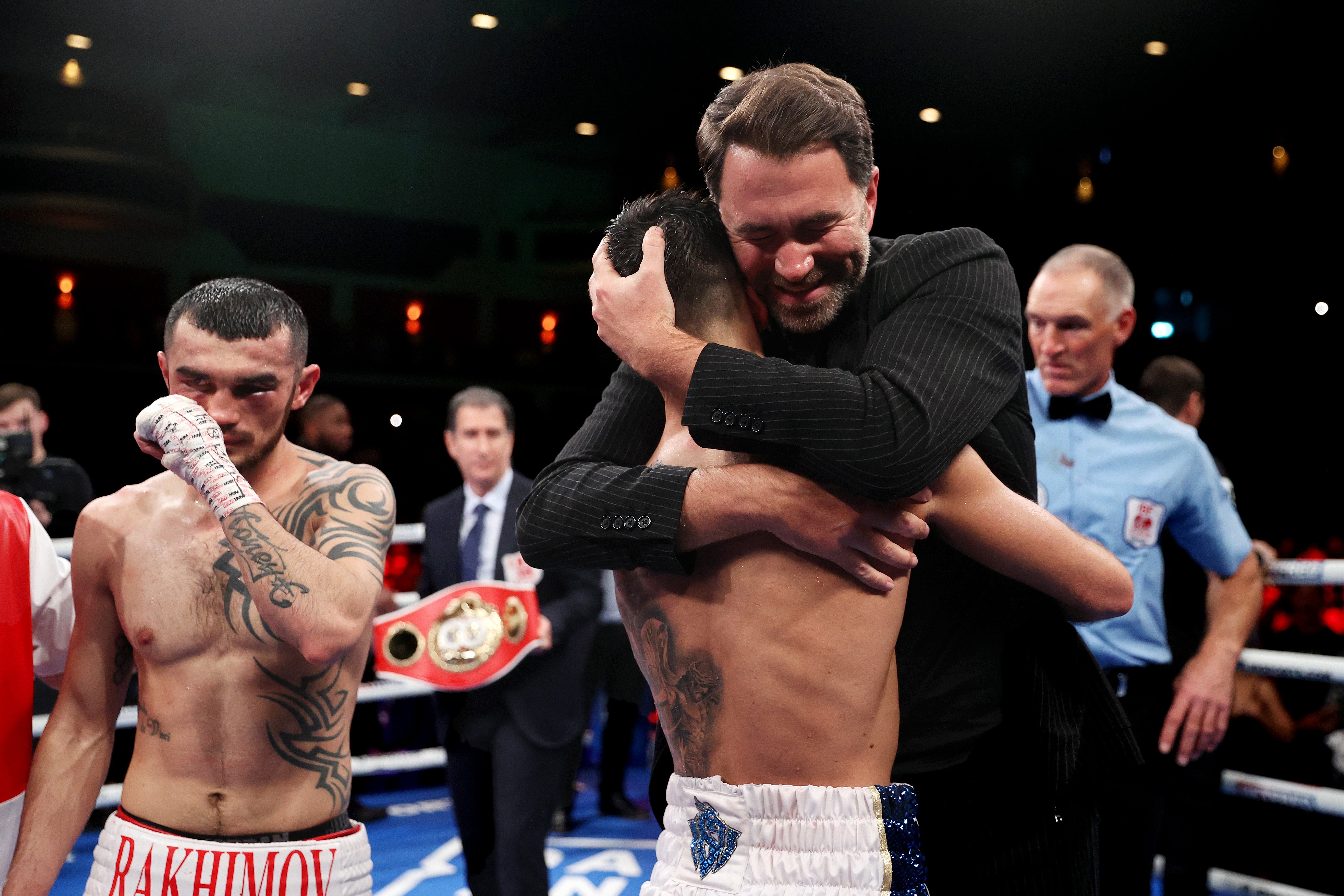 Eddie Hearn congratulates Cordina on his victory over Shavkat Rakhimov