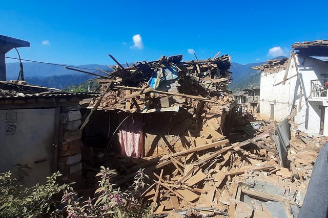 <p>Damaged houses lie in ruins, in the aftermath of an earthquake in Jajarkot district, Nepal on 4 November 2023</p>