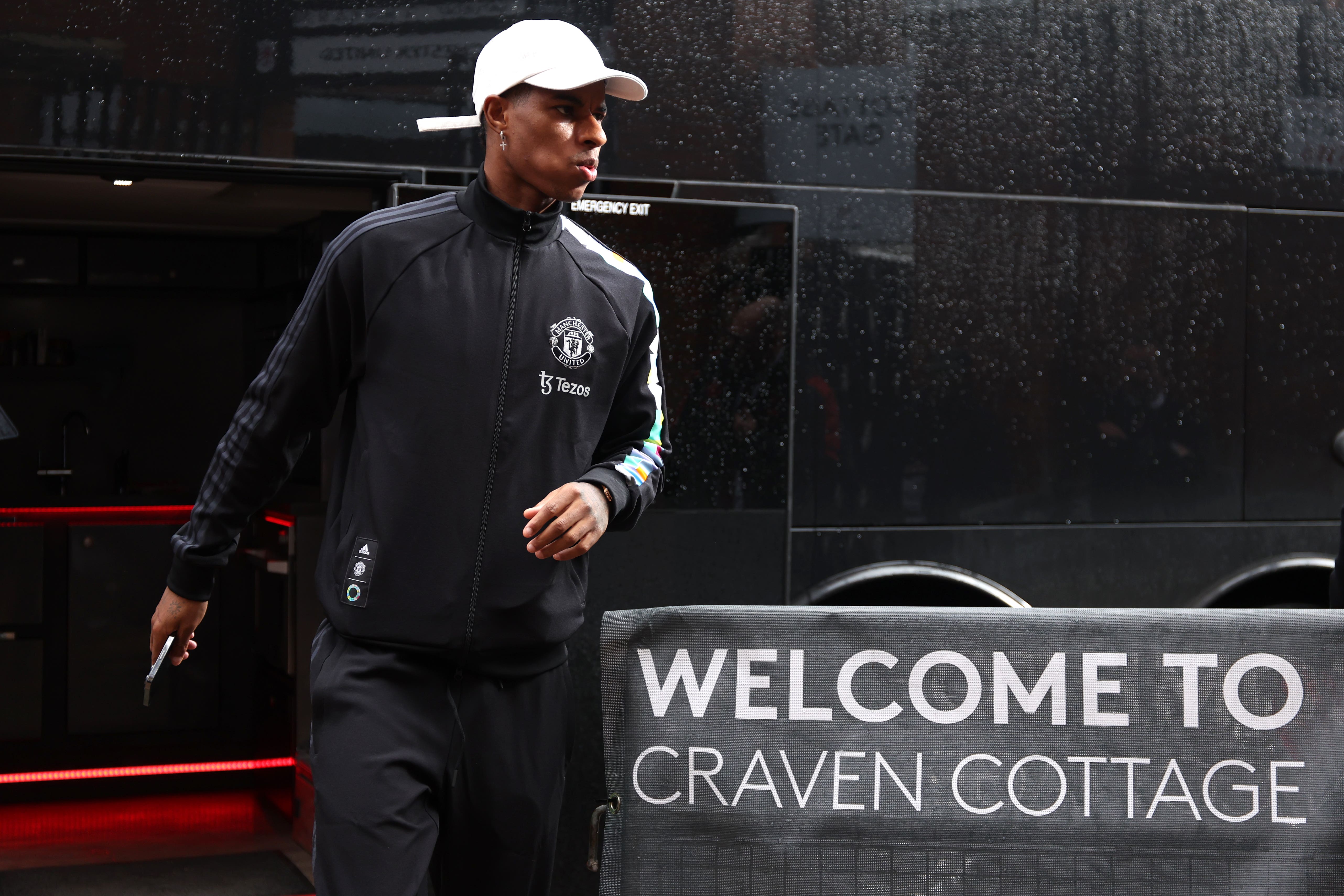 Marcus Rashford arrived at Craven Cottage but was absent from Manchester United’s matchday squad (Kieran Cleeves/PA)