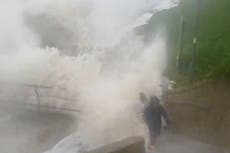 Terrifying moment kids narrowly avoid being swept out to sea as Storm Ciaran batters coast