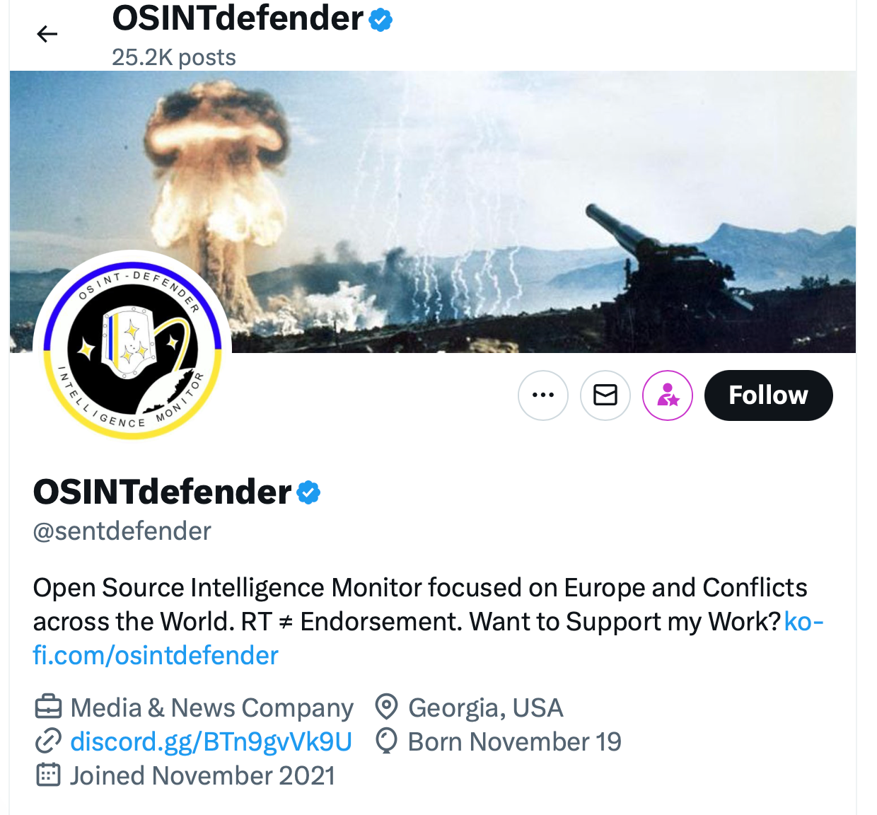 The influential @sentdefender gained hundreds of thousands of followers after it was boosted by Elon Musk