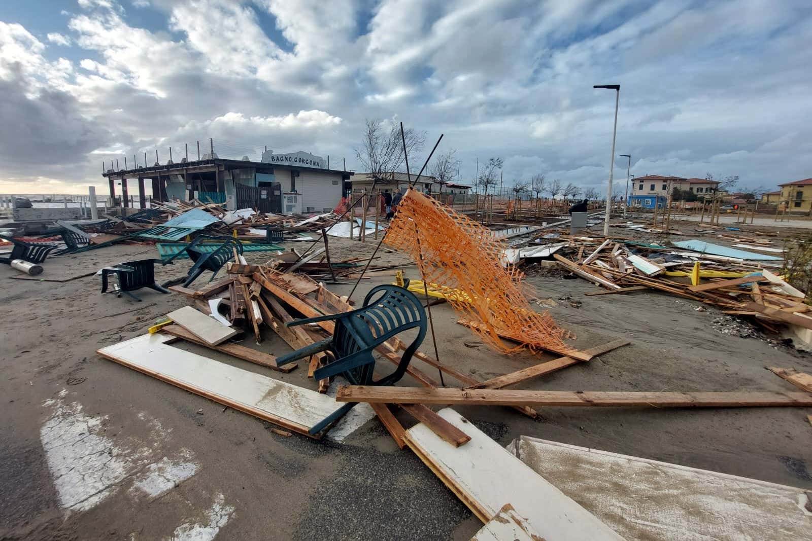 The seafront in Marina di Pisa in Tuscany, Italy covered with debris following Storm Ciaran (Emma Thom/PA)