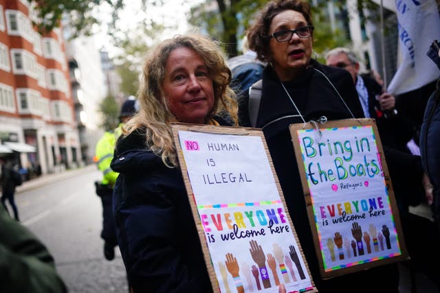 Protesters outside the Home Office in central London (Victoria Jones/PA)
