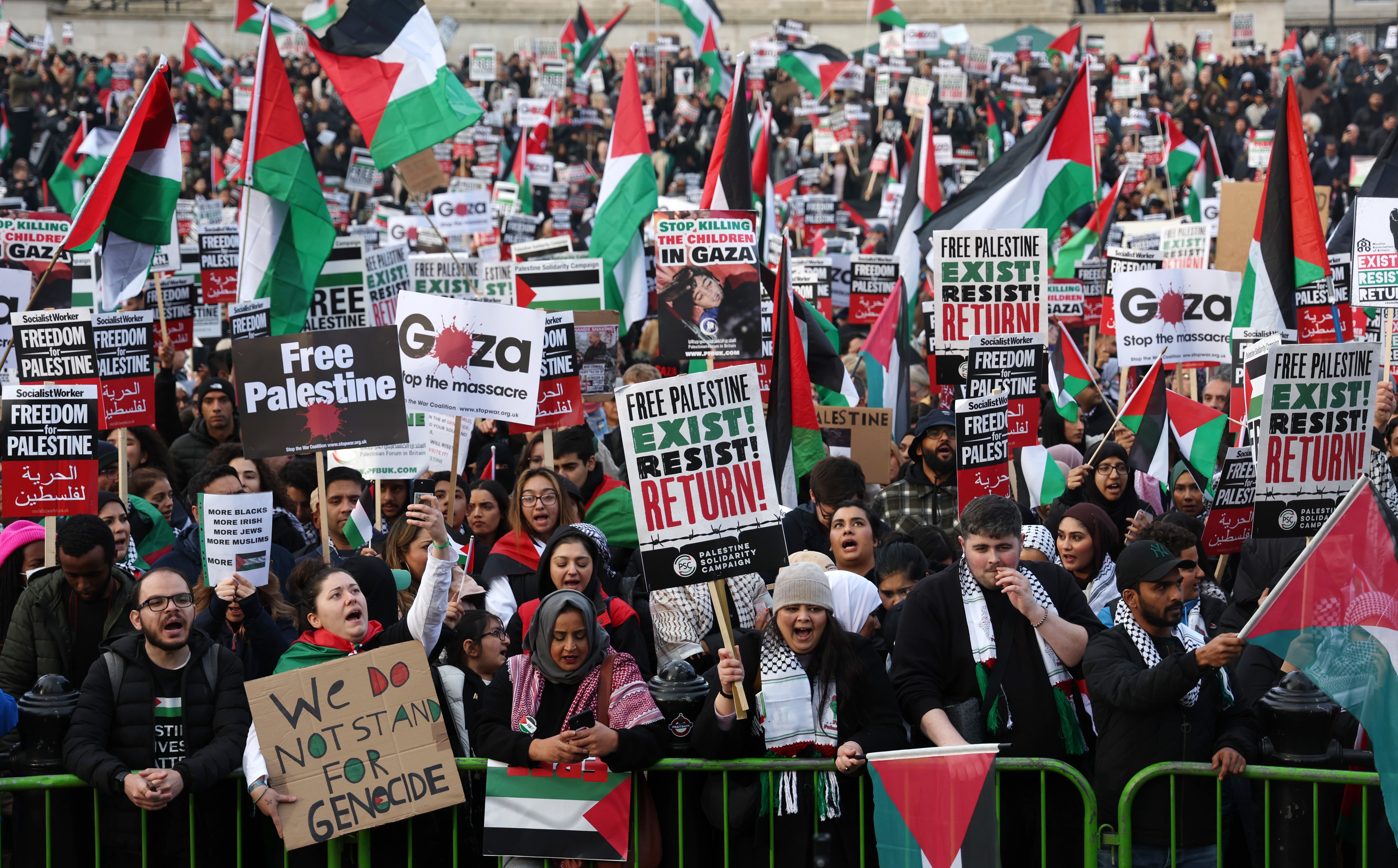 Demonstrators demanded a ‘ceasefire now’ at Trafalgar Square before joining the march