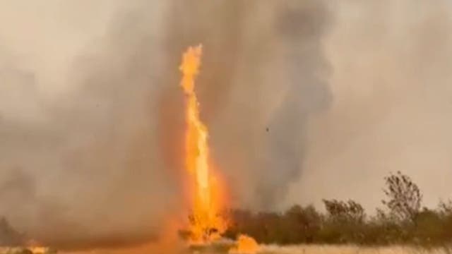 <p>Huge 'firenado' captured raging through Australian Outback</p>