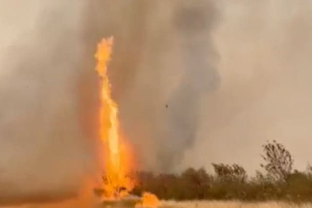 <p>Huge 'firenado' captured raging through Australian Outback</p>