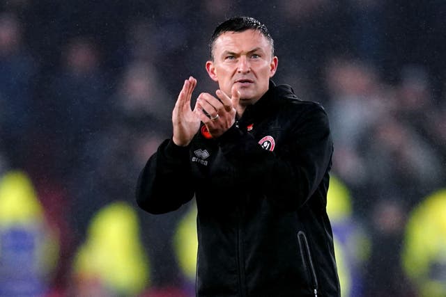 Sheffield United manager Paul Heckingbottom applauds the fans after beating Wolves (Nick Potts/PA)