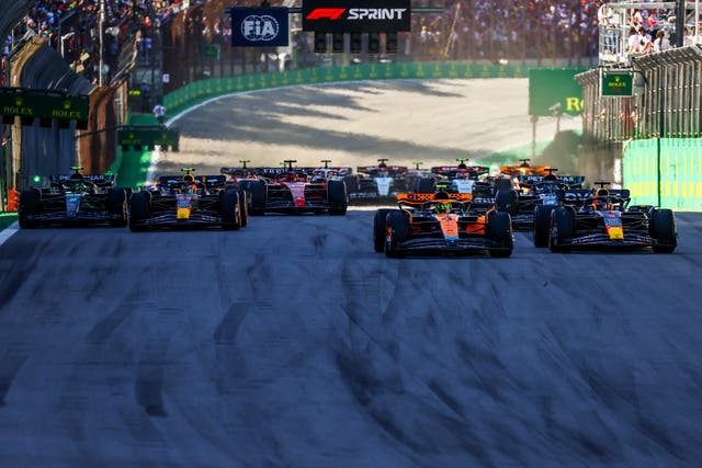 <p>Max Verstappen thwarted Lando Norris’ bid for a first F1 win in the sprint race in Brazil </p>