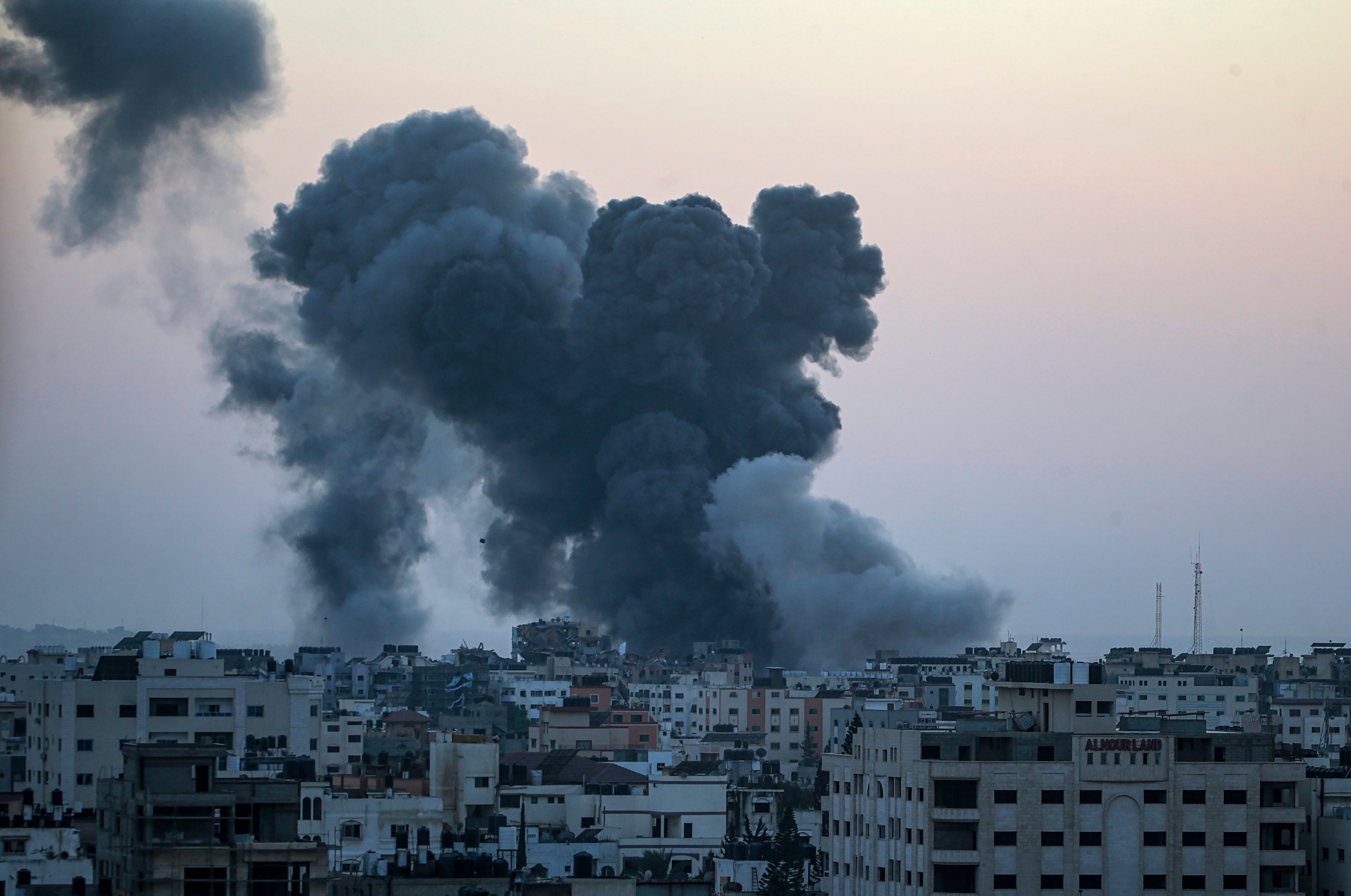 Smoke rises following Israeli strikes in Tal Al Hawa neighbourhood in Gaza City on Saturday