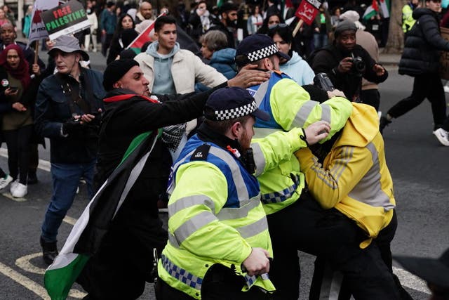 Police officers clashed with pro-Palestinian supporters near the Cenotaph during a demonstration in London last week (Jordan Pettitt/PA)