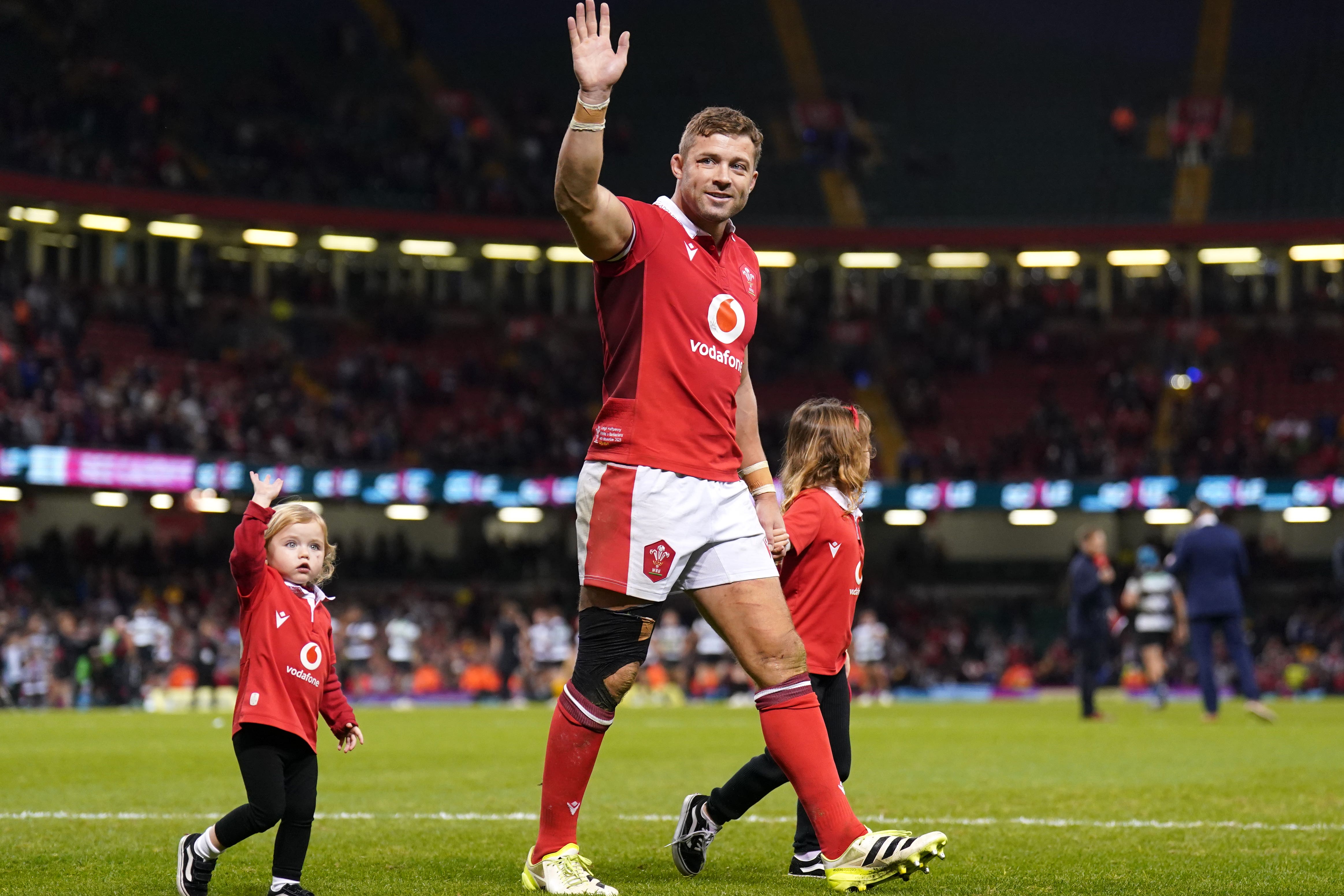 Leigh Halfpenny waves to fans following his final Wales appearance in the 49-26 win over the Barbarians (Joe Giddens/PA).