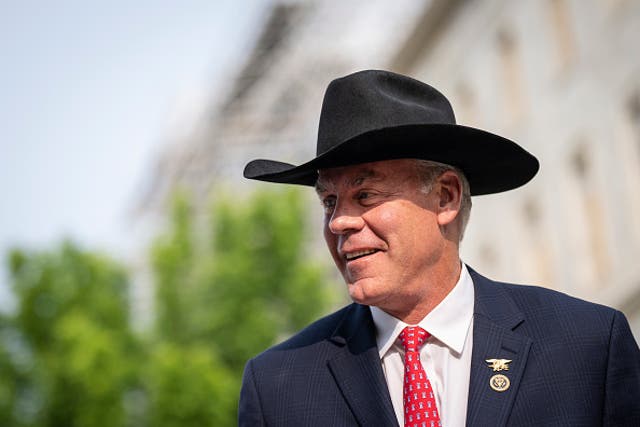 <p> Rep. Ryan Zinke (R-MT) arrives to a caucus meeting with House Republicans on Capitol Hill May 10, 2023</p>