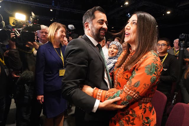 Scotland First Minister Humza Yousaf and his wife Nadia El-Nakla have spoken of their joy at her parents’ safe return from the Gaza Strip (Andrew Milligan/PA)