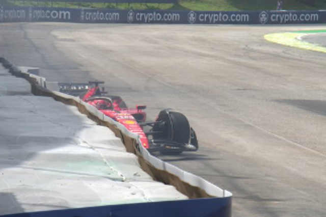 <p>Charles Leclerc crashed his Ferrari on the formation lap in Brazil</p>
