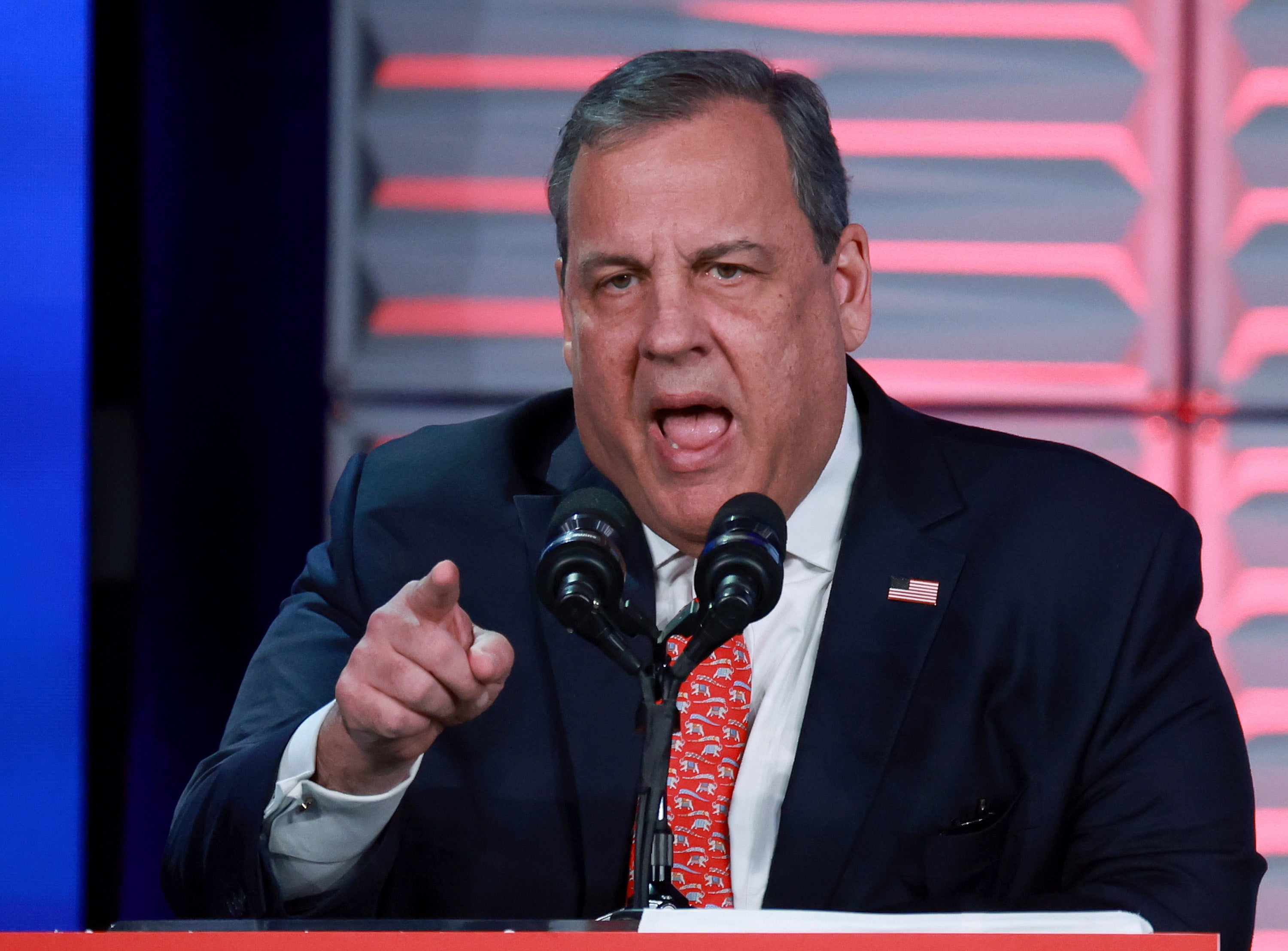 Republican presidential candidate and former Governor of New Jersey Chris Christie speaks during the Florida Freedom Summit at the Gaylord Palms Resort on November 04, 2023 in Kissimmee, Florida