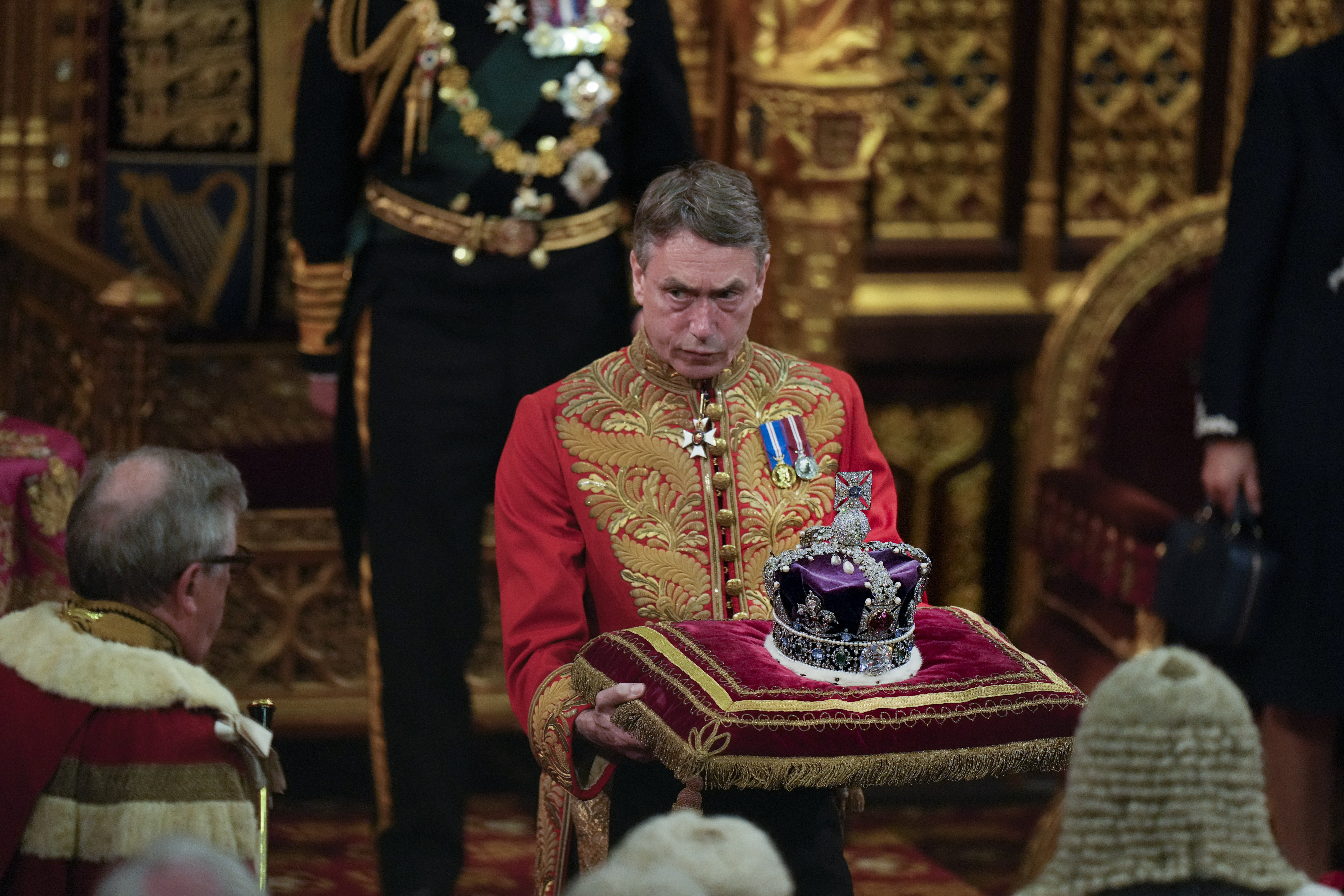 The Imperial State Crown being carried at the 2022 opening of parliament