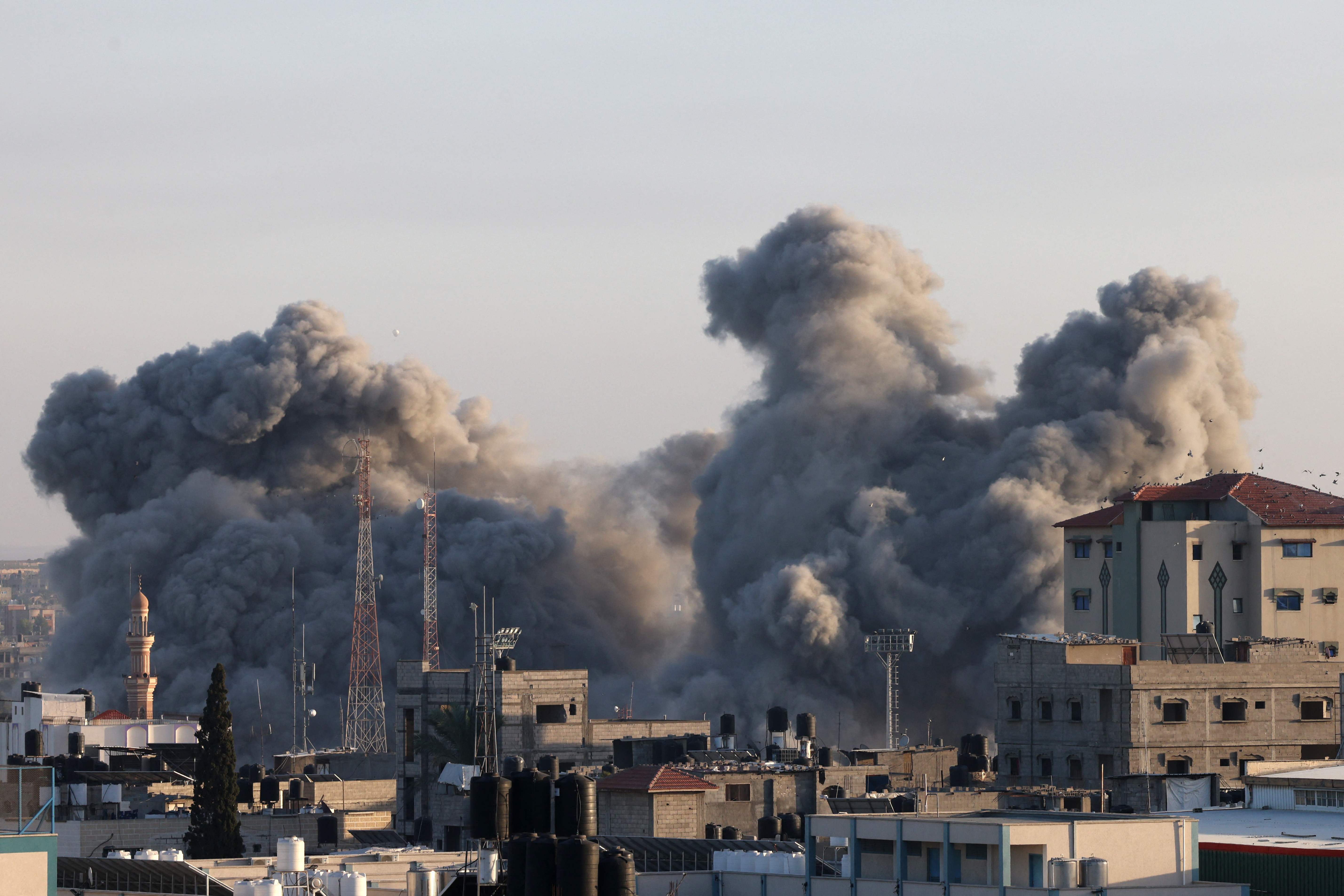 Smoke billows following an Israeli strike in Rafah in the southern Gaza Strip