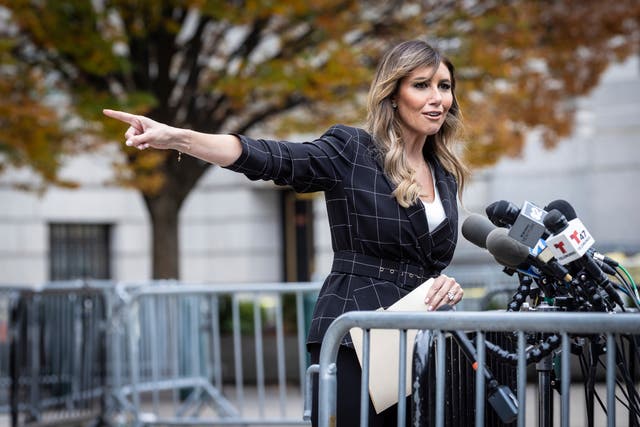 <p>Lawyer Alina Habba speaks to the media outside the New York Supreme Court</p>
