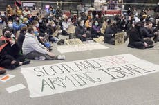 Pro-Palestine sit-down protest in Glasgow train station calls for ceasefire