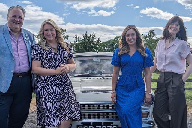 Sara Davies, centre left, and Amy Dowden, centre right, will compete against each other in Celebrity Antiques Road Trip (BBC/STV/PA)