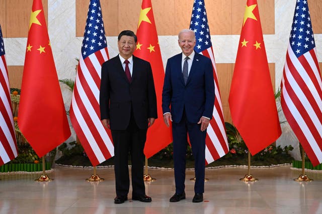 <p>File: US president Joe Biden (R) and China's president Xi Jinping  meet on the sidelines of the G20 Summit in Indonesia </p>